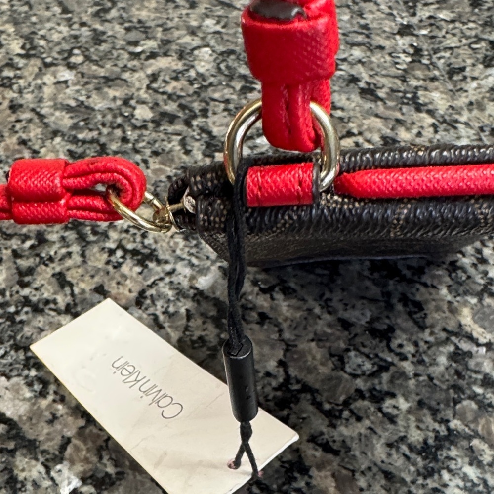 Calvin Klein Logo Wristlet in Brown and Red NWT - Picture 14 of 16